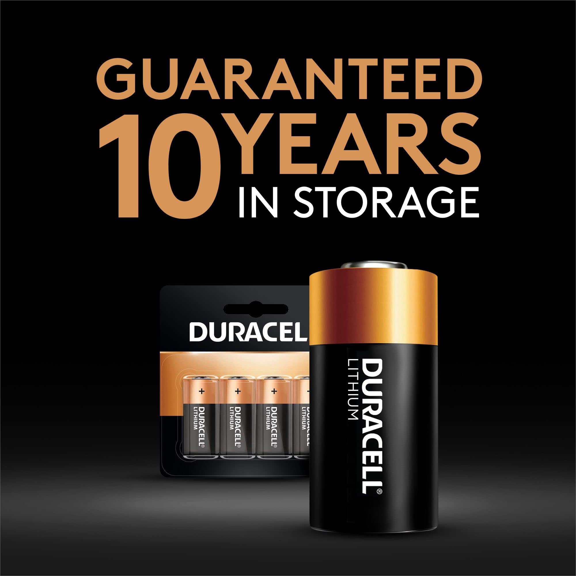 Duracell CR123A 3V Lithium Battery, 4 Count Pack, 123 3 Volt High Power Lithium Battery, Long-Lasting for Home Safety and Security Devices, High-Intensity Flashlights, and Home Automation