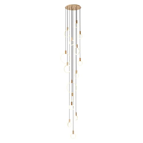 Stair Chandelier Modern LED Ceiling Chandelier Acrylic Circle Wooden Nordic Art Lighting Long Chandelier 15 Rings White Living Room Restaurant Bedroom