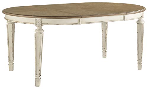 Signature Design by Ashley Realyn French Country Oval Dining Room Extension Table, Chipped White