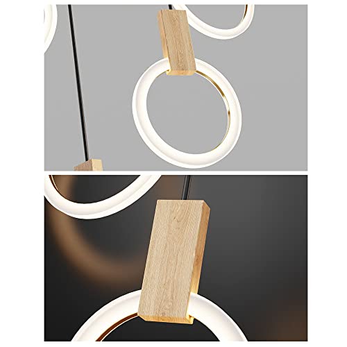 Stair Chandelier Modern LED Ceiling Chandelier Acrylic Circle Wooden Nordic Art Lighting Long Chandelier 15 Rings White Living Room Restaurant Bedroom