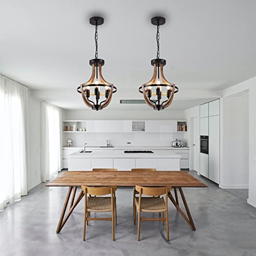 Lanhall 4 Light Farmhouse Chandelier Modern Flush Mount Ceiling Light Fixture Pendant Lighting Hanging Lights for Dining Room, Kitchen Island, Living Room, Bedroom, Foyer, Entryway Metal E12 Base