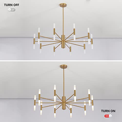 KCO Lighting Modern Gold Brass LED Sputnik Chandelier 20-Light Luxury Round Pendant Lighting Fixture with White Acrylic Lampshade for Dining Room Living Room Bedroom