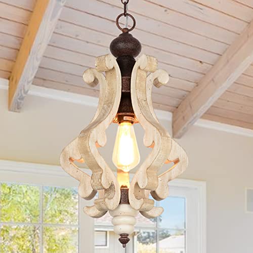 Eayaya Farmhouse Pendant Lighting Fixture, Natrual Wood Chandelier Over Dining Table, Rustic Hanging Ceiling Lamp for Kitchen Island Dining Room Bedroom Foyer Front Door Hallway