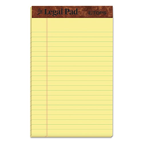 TOPS The Legal Pad Writing Pads, 5" x 8", Jr. Legal Rule, Canary Paper, 50 Sheets, 12 Pack (7501)