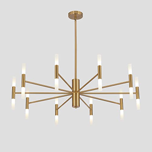 KCO Lighting Modern Gold Brass LED Sputnik Chandelier 20-Light Luxury Round Pendant Lighting Fixture with White Acrylic Lampshade for Dining Room Living Room Bedroom