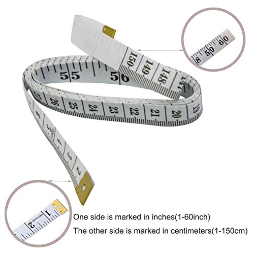 Soft Tape Measure Double Scale Body Sewing Flexible Ruler for Weight Loss Medical Body Measurement Sewing Tailor Craft Vinyl Ruler, Has Centimetre Scale on Reverse Side 60-inch（White）