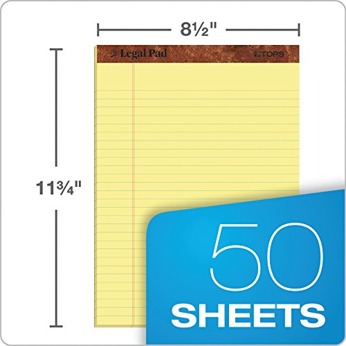 TOPS The Legal Pad Writing Pads, 5" x 8", Jr. Legal Rule, Canary Paper, 50 Sheets, 12 Pack (7501)