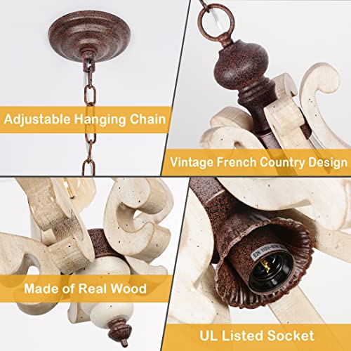 Eayaya Farmhouse Pendant Lighting Fixture, Natrual Wood Chandelier Over Dining Table, Rustic Hanging Ceiling Lamp for Kitchen Island Dining Room Bedroom Foyer Front Door Hallway