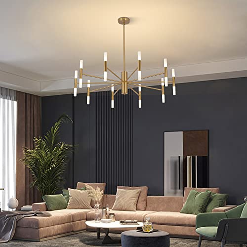 KCO Lighting Modern Gold Brass LED Sputnik Chandelier 20-Light Luxury Round Pendant Lighting Fixture with White Acrylic Lampshade for Dining Room Living Room Bedroom