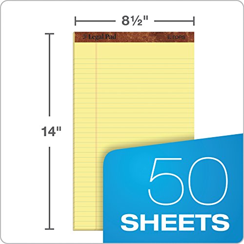 TOPS The Legal Pad Writing Pads, 5" x 8", Jr. Legal Rule, Canary Paper, 50 Sheets, 12 Pack (7501)