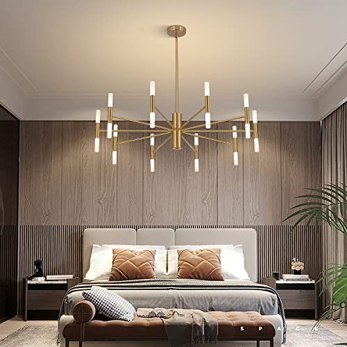 KCO Lighting Modern Gold Brass LED Sputnik Chandelier 20-Light Luxury Round Pendant Lighting Fixture with White Acrylic Lampshade for Dining Room Living Room Bedroom