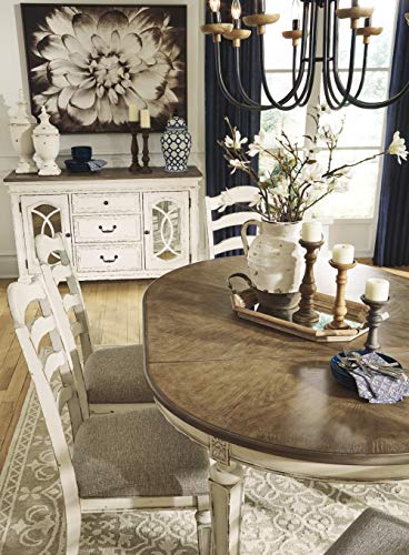 Signature Design by Ashley Realyn French Country Oval Dining Room Extension Table, Chipped White