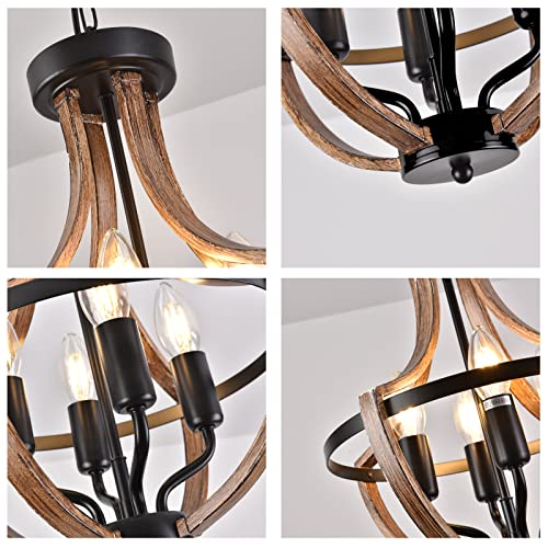 Lanhall 4 Light Farmhouse Chandelier Modern Flush Mount Ceiling Light Fixture Pendant Lighting Hanging Lights for Dining Room, Kitchen Island, Living Room, Bedroom, Foyer, Entryway Metal E12 Base