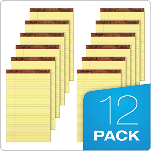 TOPS The Legal Pad Writing Pads, 5" x 8", Jr. Legal Rule, Canary Paper, 50 Sheets, 12 Pack (7501)