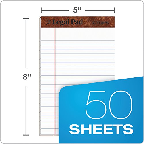 TOPS The Legal Pad Writing Pads, 5" x 8", Jr. Legal Rule, Canary Paper, 50 Sheets, 12 Pack (7501)