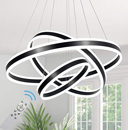 Meenyo Modern LED Chandelier Lighting Dimmable Ceiling Dining Room Chandeliers Contemporary Living Room Light Fixtures Hanging 3 Rings Bedroom Foyer Pendant Lights Black 113W 31.5"Dia