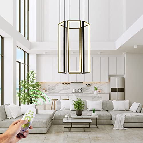 Modern Chandelier Modern Led Chandelier Adjustable Black Chandelier 6 Rings Rectangle Chandelier Living Room Foyer Chandelier Lighting Fixture High Ceiling Chandelier Hanging Modern Ceiling Light