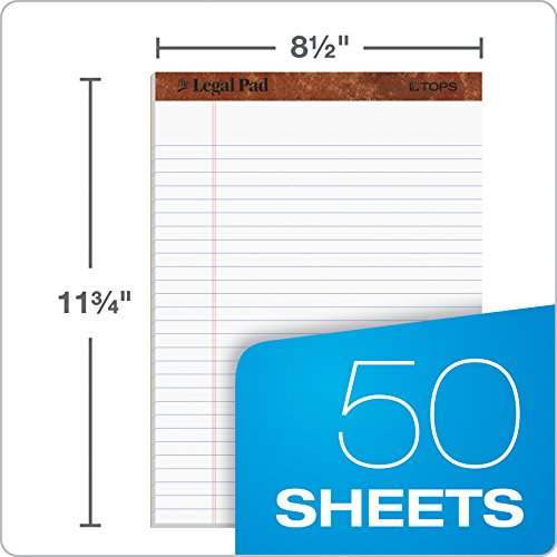 TOPS The Legal Pad Writing Pads, 5" x 8", Jr. Legal Rule, Canary Paper, 50 Sheets, 12 Pack (7501)