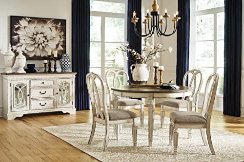 Signature Design by Ashley Realyn French Country Oval Dining Room Extension Table, Chipped White