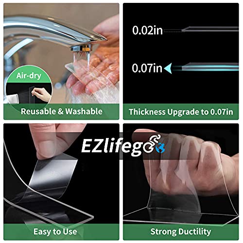 EZlifego Double Sided Tape Heavy Duty, Multipurpose Removable Mounting Tape Adhesive Grip,Reusable Strong Sticky Wall Tape Strips Transparent Tape Poster Carpet Tape for Paste Items,Household (9.85FT)