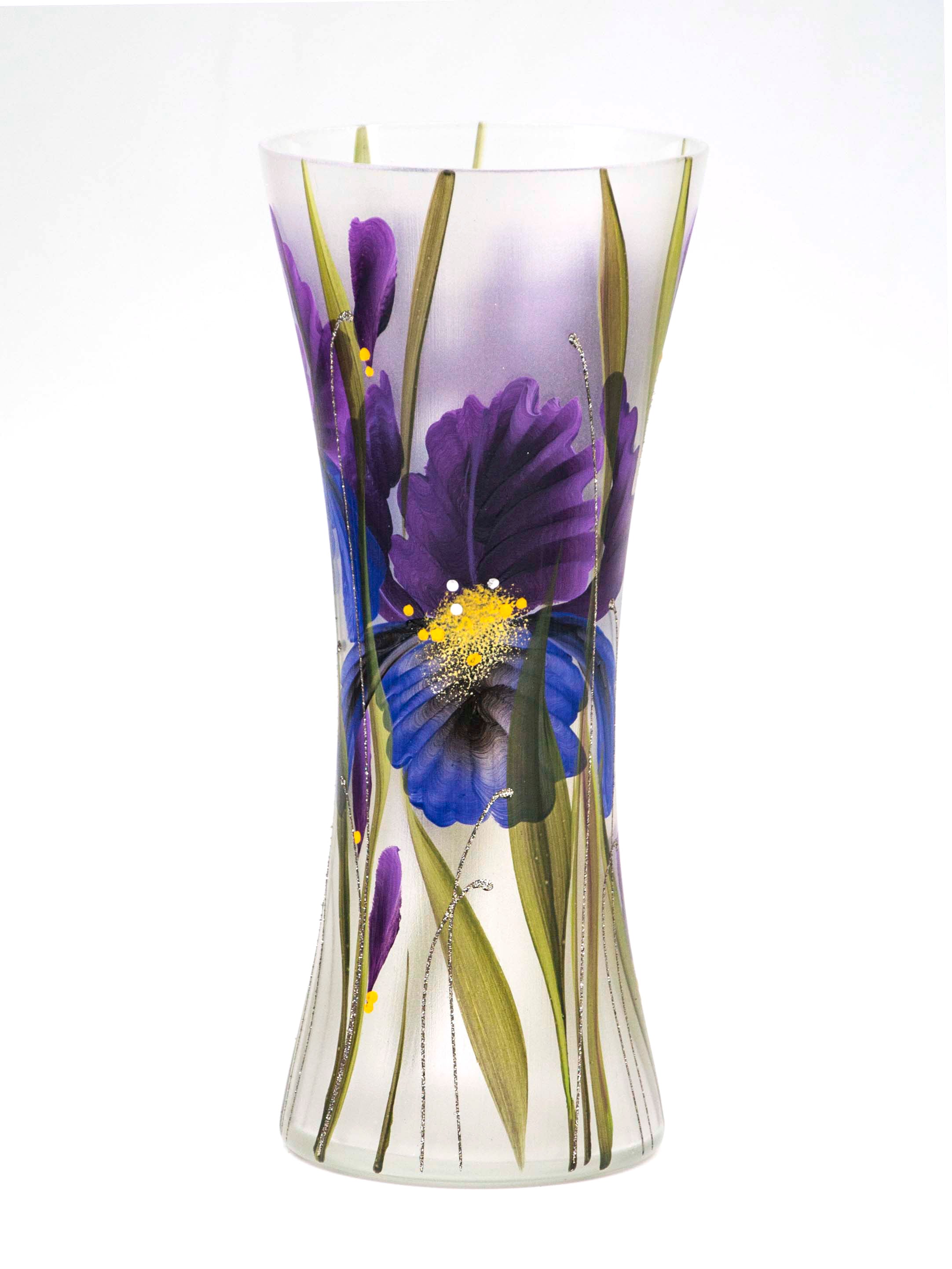 Handpainted Glass Vase for Flowers | Voilet Painted Art Glass Vase | Interior Design | Table vase 12 inch